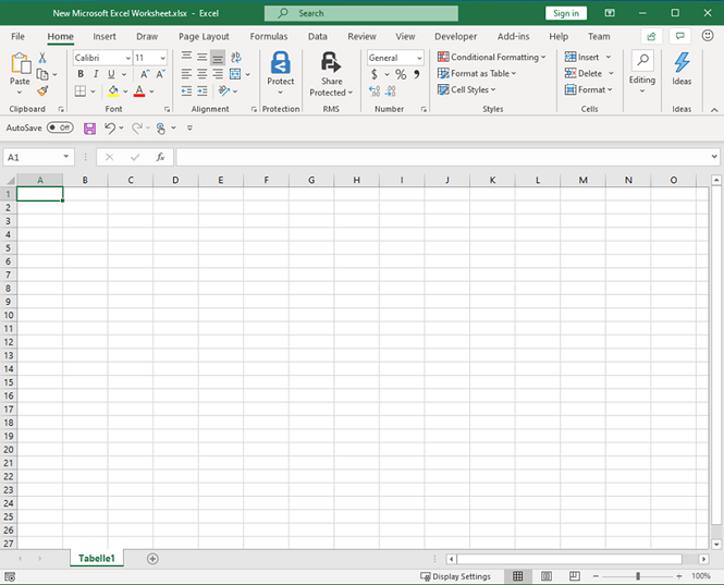 Excel main window